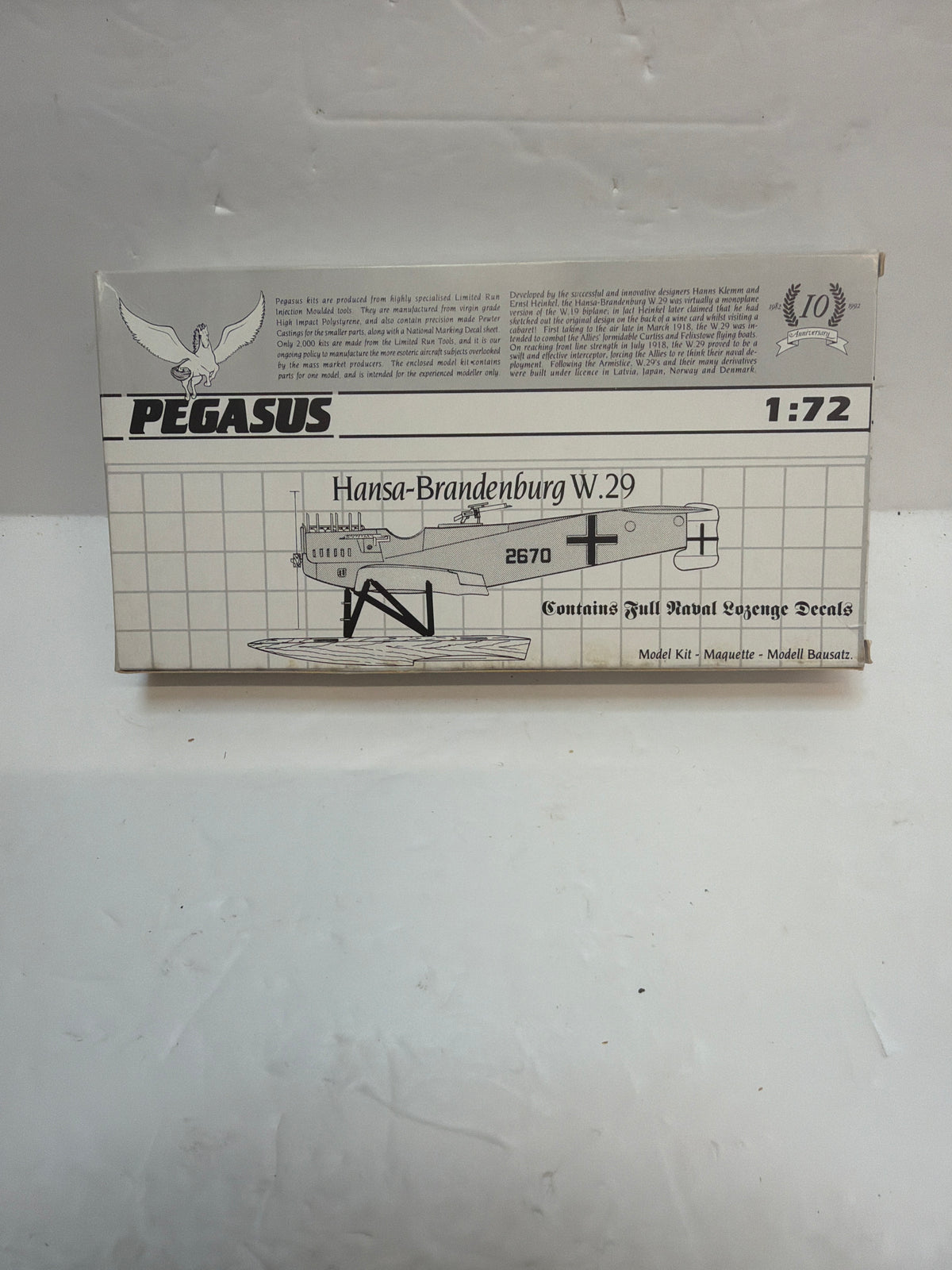 Pegasus Brandenbury W.29 Aircraft 1/72 Plastic model Kit Vintage