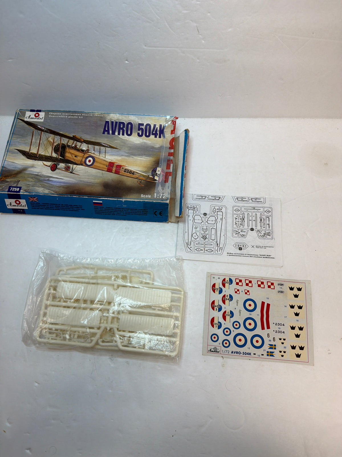 Avro 504K Zeppelin Killer — Amodel 1/72 Plastic Model Kit Vintage damaged box