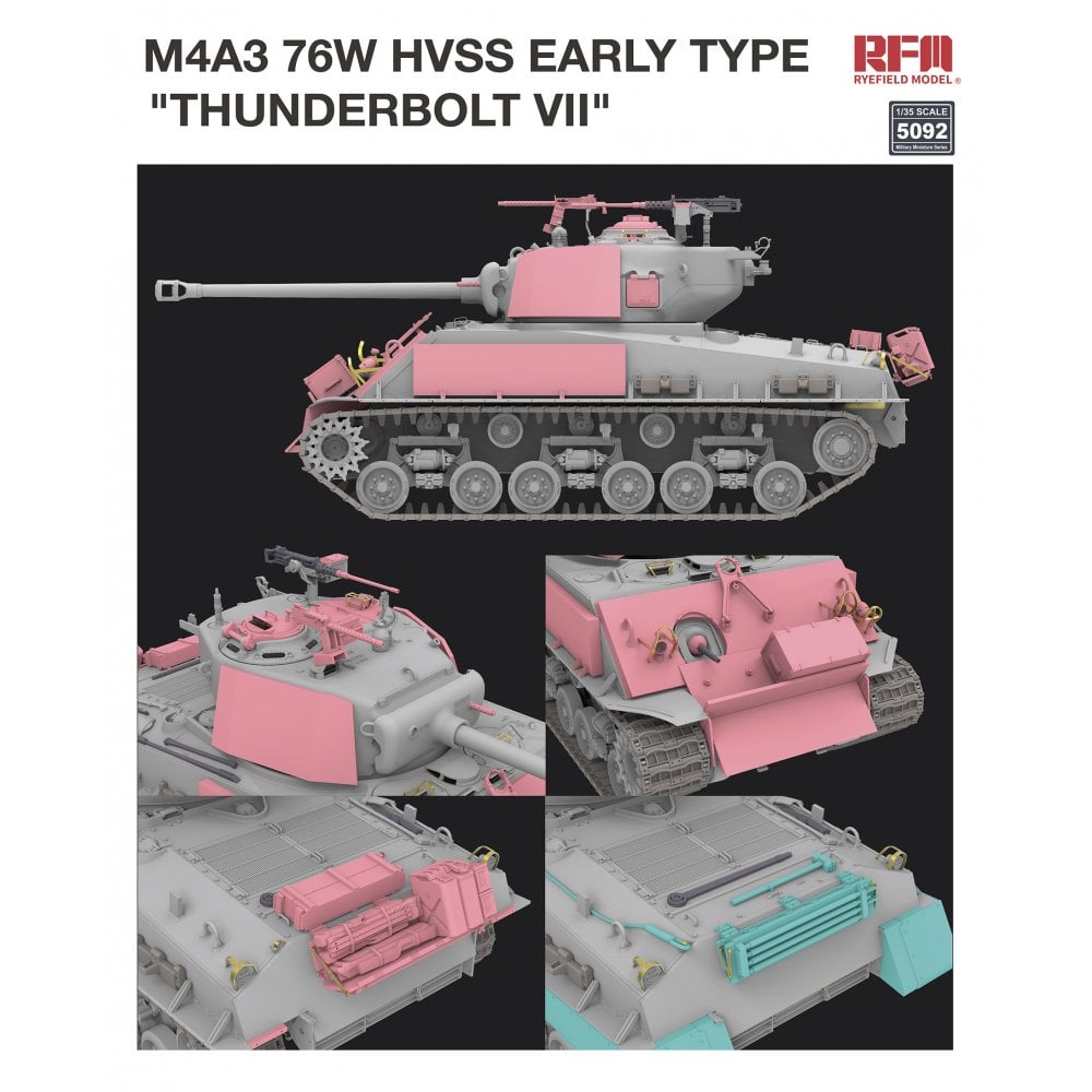 Rye Field Model 5092 1/35 Sherman M4A3 76W Hvss Early Type ” Thunderbolt VII Kit