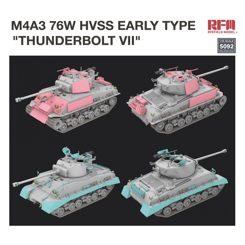 Rye Field Model 5092 1/35 Sherman M4A3 76W Hvss Early Type ” Thunderbolt VII Kit
