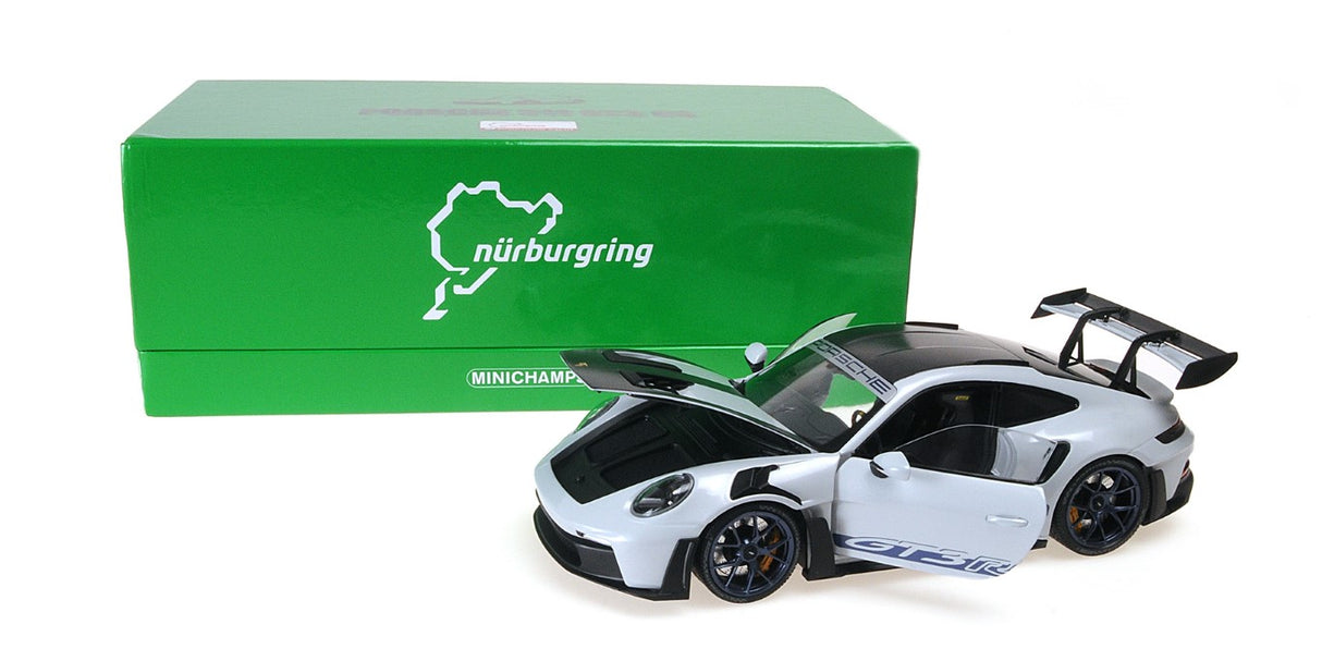 Minichamps Die Cast Collectables - 1:18 2022 Porsche 911 (992) GT3 RS - Grey Weissach Pack Blue Wheels - Limited Edition 653Pcs - Gift Box