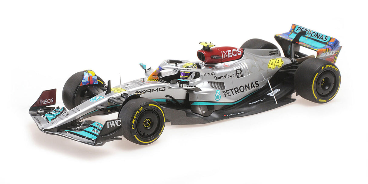 Minichamps Die Cast Collectables - 1:18 Mercedes-AMG Petronas Formula One Team F1 W13 E Performance - Lewis Hamilton - Miami GP 2022