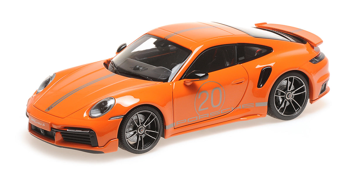 Minichamps Die Cast Collectables - 1:18 2021 Porsche 911 (992) Turbo S Coupe Sport Design - Orange