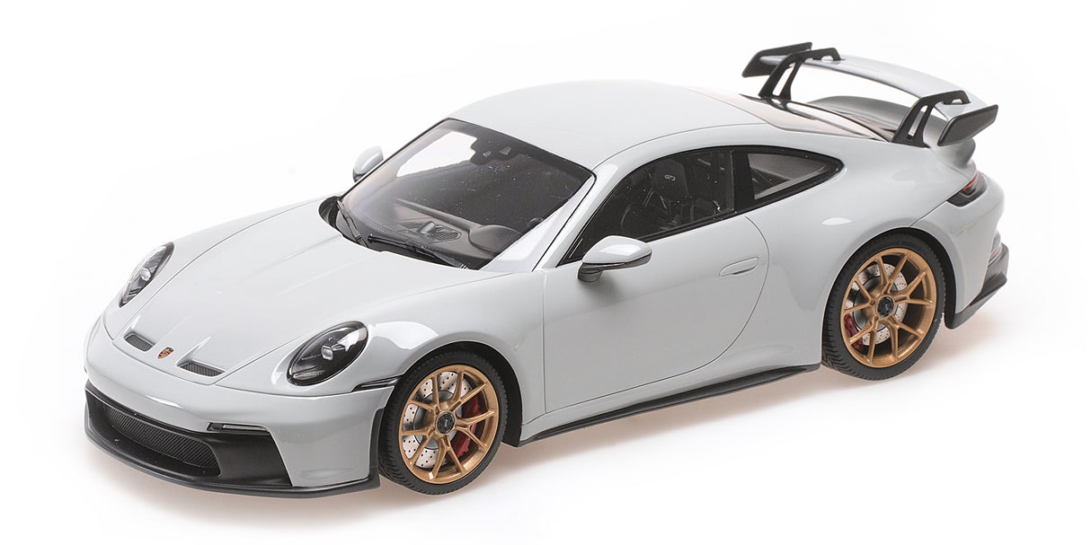 Minichamps Die Cast Collectables - 1:18 2021 Porsche 911 (992) GT3 - Chalk With Gold Wheels