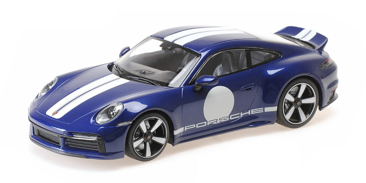 Minichamps Die Cast Collectables - 1:18 2022 Porsche 911 (992) Sport Classic Blue Metallic With Stripe - Sealed Body