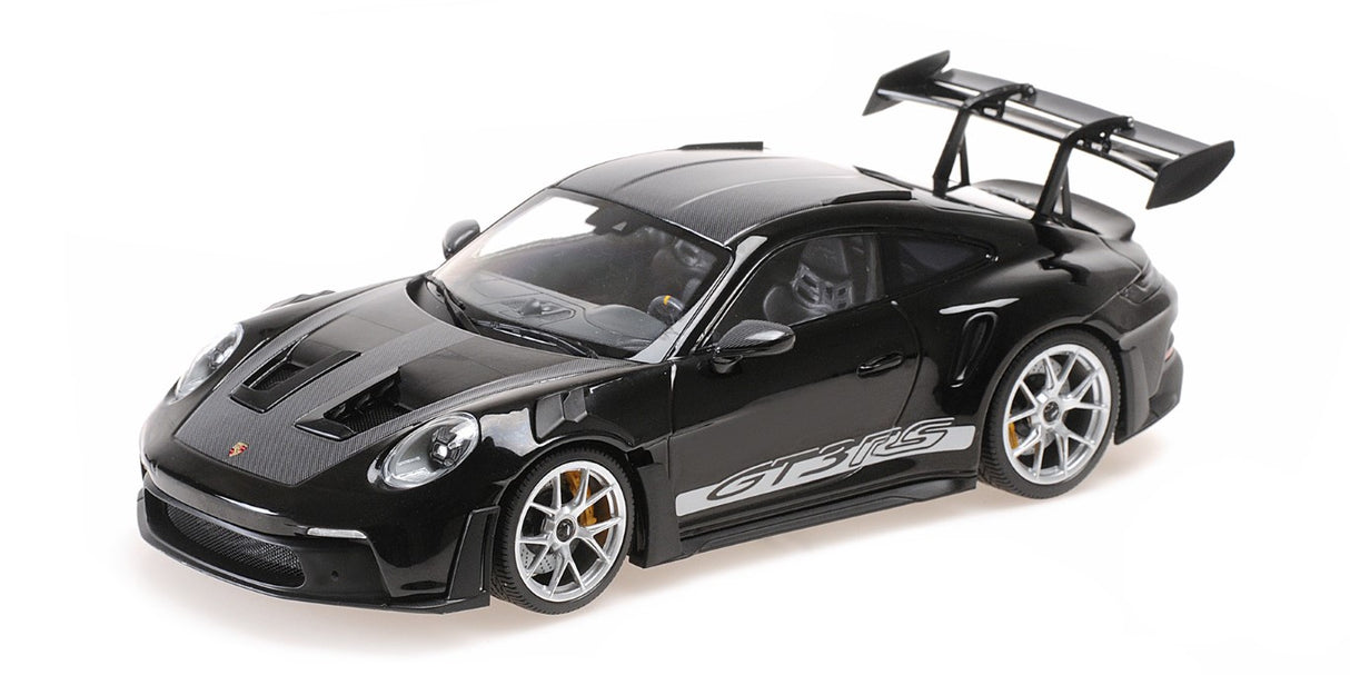 Minichamps Die Cast Collectables - 1:18 2023 Porsche 911 (992) GT3 RS - Black - Silver Wheels & Decor - Sealed Body