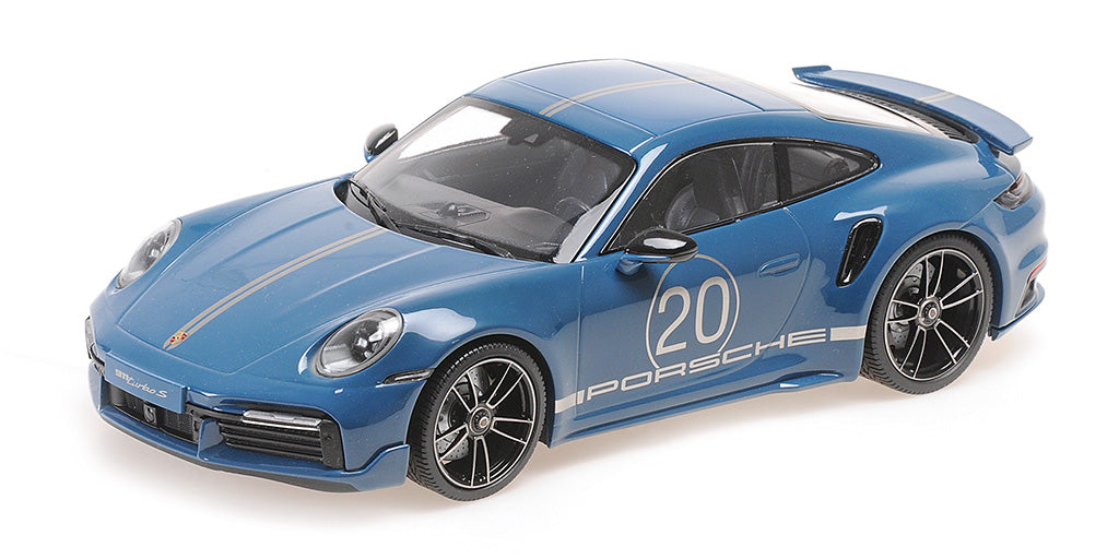 Minichamps Die Cast Collectables - 1:18 2021 Porsche 911 (992) Turbo S Coupe Sport Design - Blue
