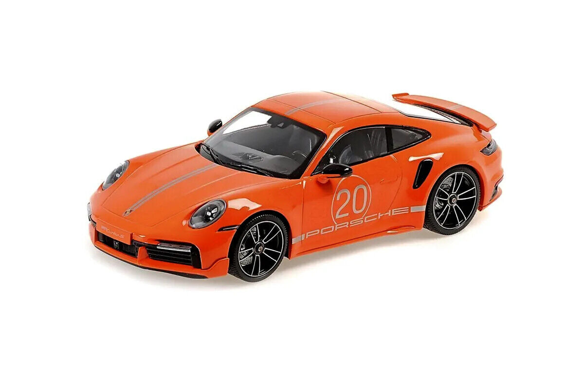 Minichamps Die Cast Collectables - 1:18 2021 Porsche 911 (992) Turbo S Coupe Sport Design - Orange Closed Body