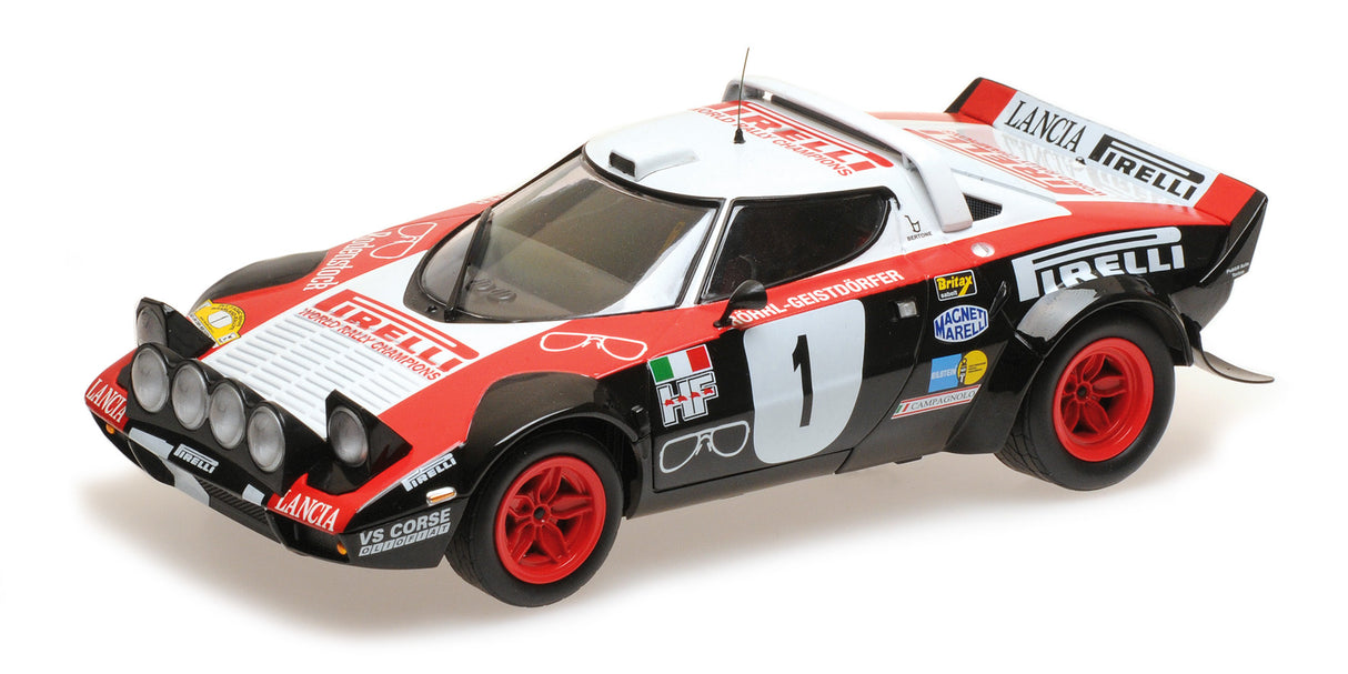 Minichamps Die Cast Collectables - 1:18 Lancia Stratos - Lancia Pirelli - Roehrl / Geistdoerfer - Winners Dynavit Saarland Rallye 1978