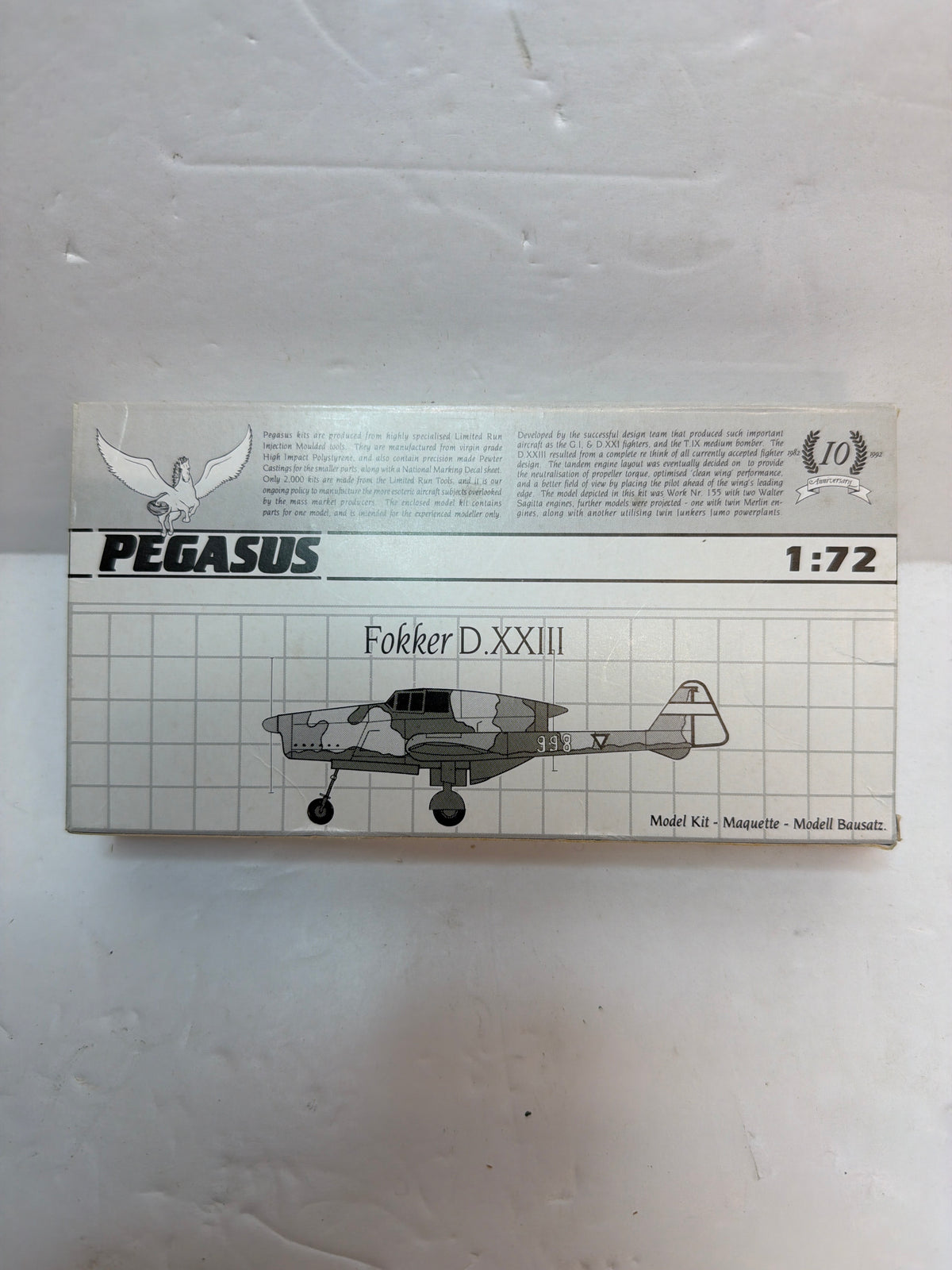Pegasus Fokker D.XXIII 1/72 Plastic model Kit Vintage