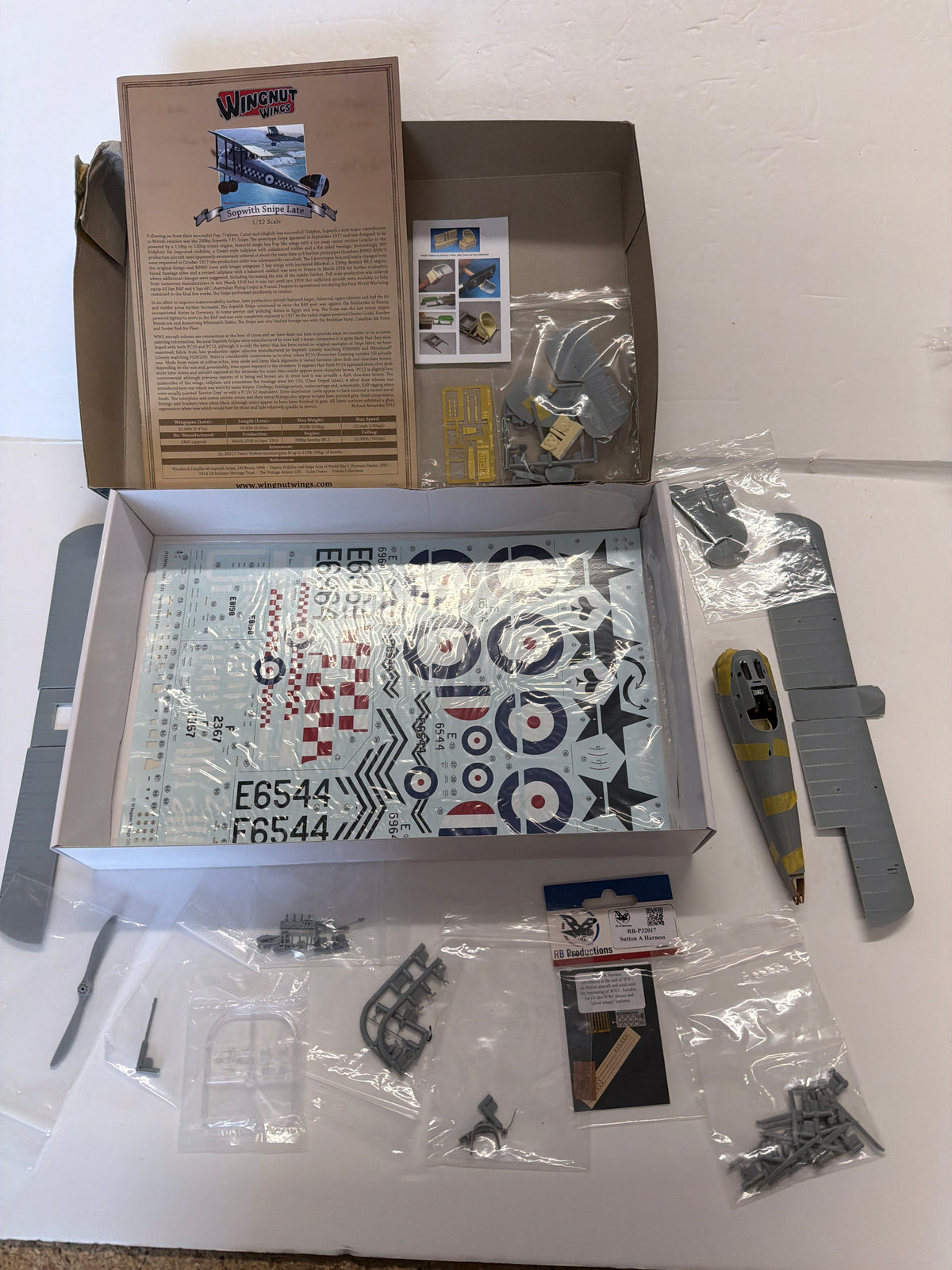 WingNut Wings Sopwith Snipe Late 1/32 this model has been started to a high standard Plastic Model Kit with extras seat and harness