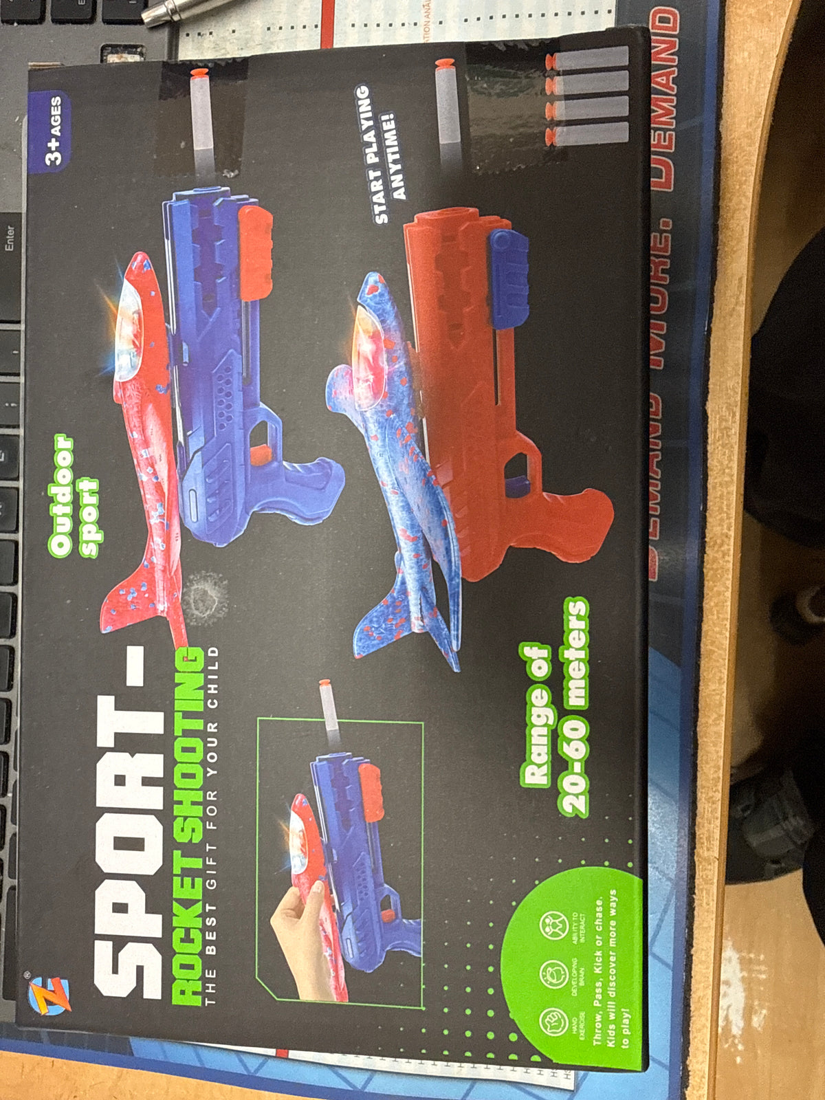 Airplane Gun Launcher Toy with Foam Blue Catapult Glider also fires foam darts included - Pair
