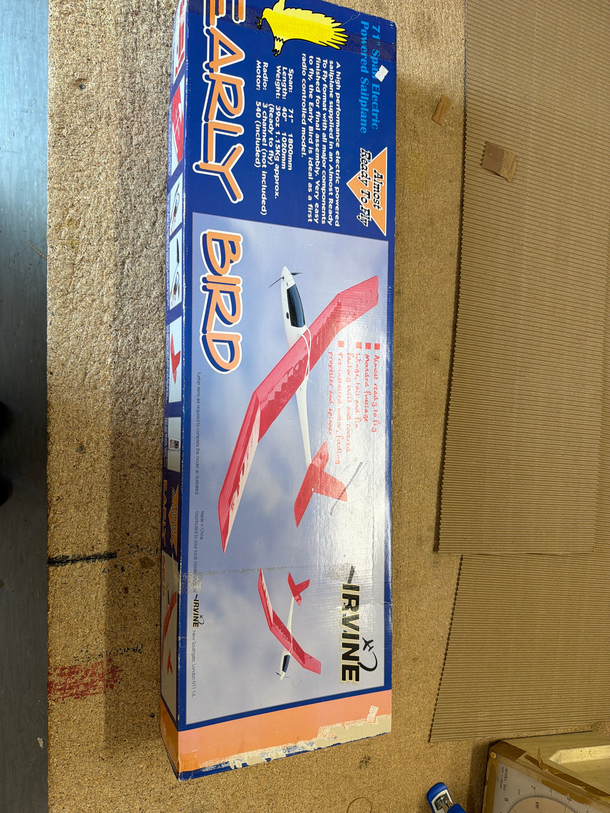 Irvine Early Bird Electric Glider AFTF 71 Inch Second hand Boxed with esc And servos