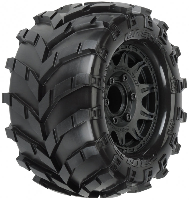 1/10 Masher Front/Rear 2.8 MT Tires Mounted 12mm Blk Raid (