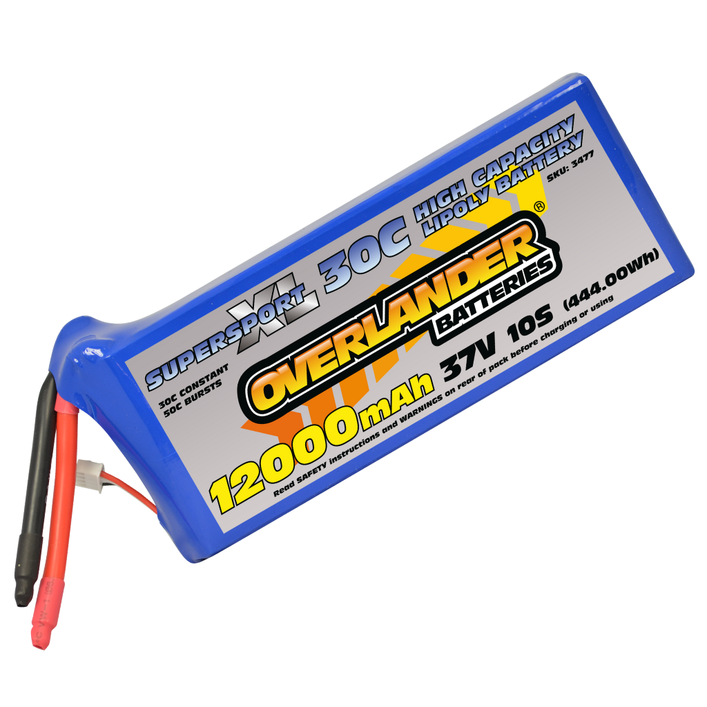 Overlander 12000mAh 37V 10S 30C Supersport XL LiPo Battery - Bare Leads