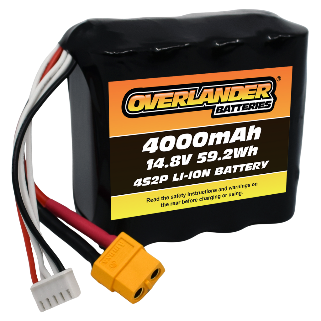 Overlander 4000mAh 14.8V 4S2P Config 25 18650 Li-Ion Battery - Deans