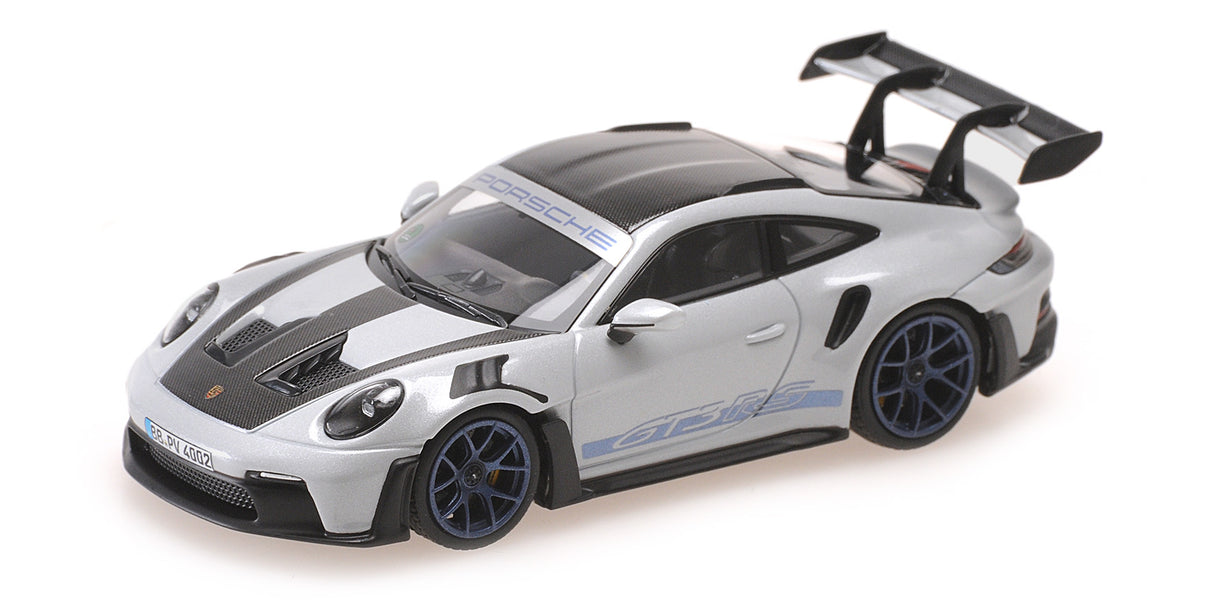 Minichamps Die Cast Collectables - 1:43 2022 Porsche 911 (992) GT3Rs Grey Metallic With Blue Wheels Limited Edition 649Pcs.