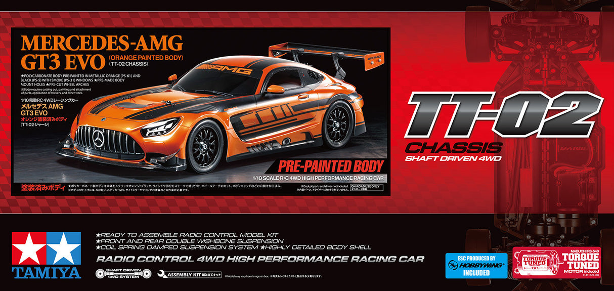 Tamiya Mercedes-AMG GT3 Evo (TT-02) With Painted Orange Body 47519