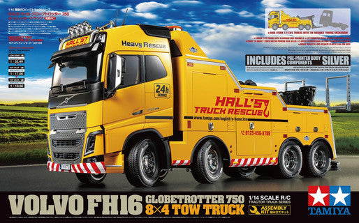 Tamiya Volvo FH16 Globetrotter 750 8x4 Tow Truck with Silver Pre-Painted Body Components
