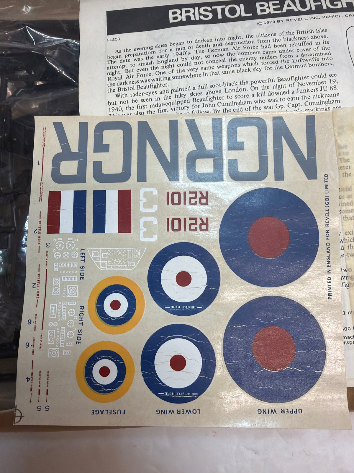 Revell Bristol Beaufighter Mk IF Night Fighter 1/32 Plastic model Kit Vintage decals are cracked