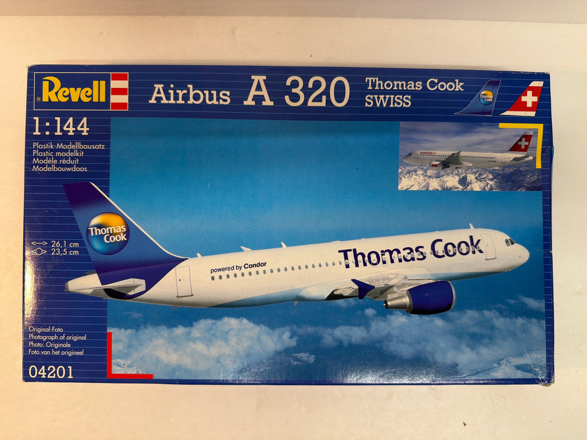 Revell Plastic aircraft kit Airbus A 320 Thomas Cook & Swiss 1:144 04201 Opened but complete