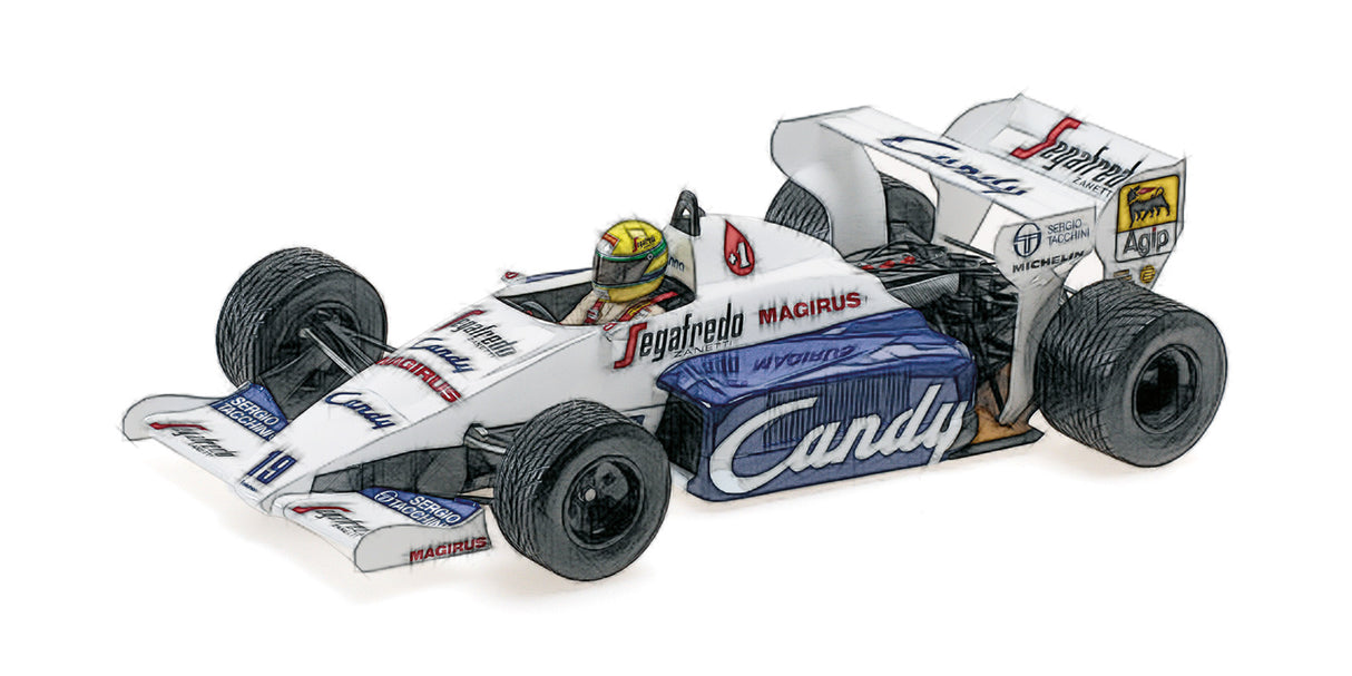 Minichamps Die Cast Collectables - 1:18 Toleman Hart TG184 Ayrton Senna 2nd Place Monaco 1984 Dirty Version