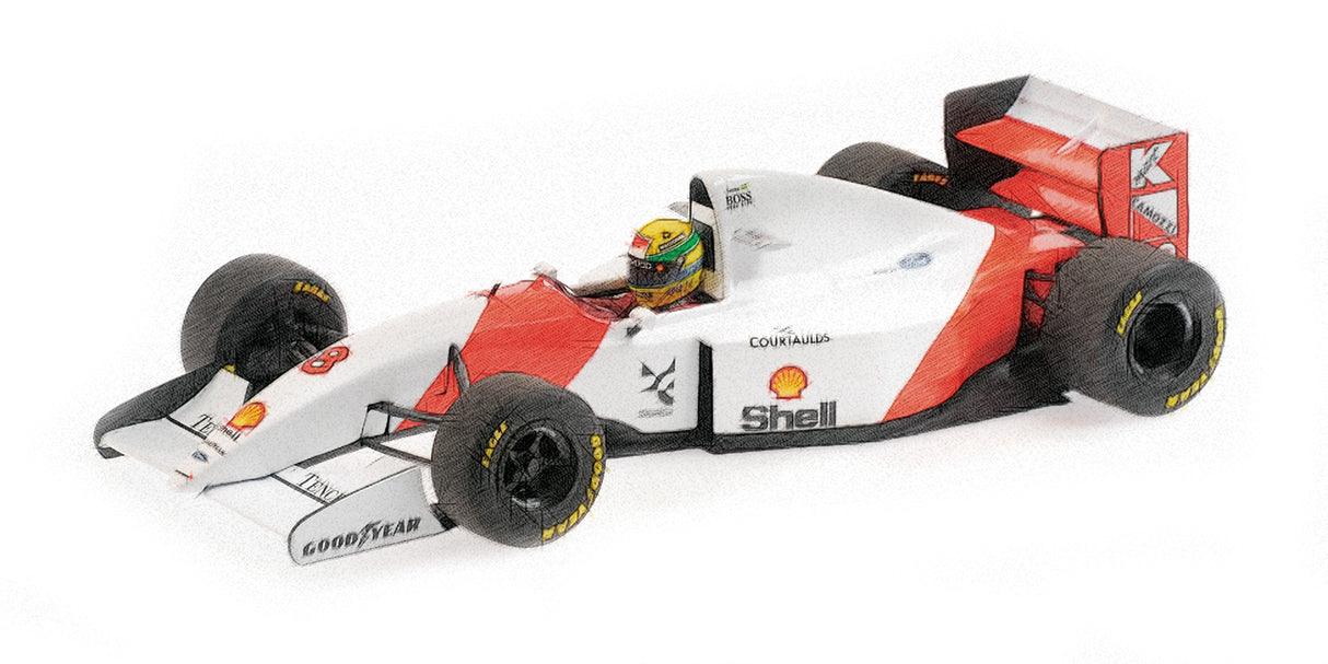 Minichamps Die Cast Collectables - 1:43 McLaren Ford MP4/8 Ayrton Senna 1st Brazil 1993 Dirty Version