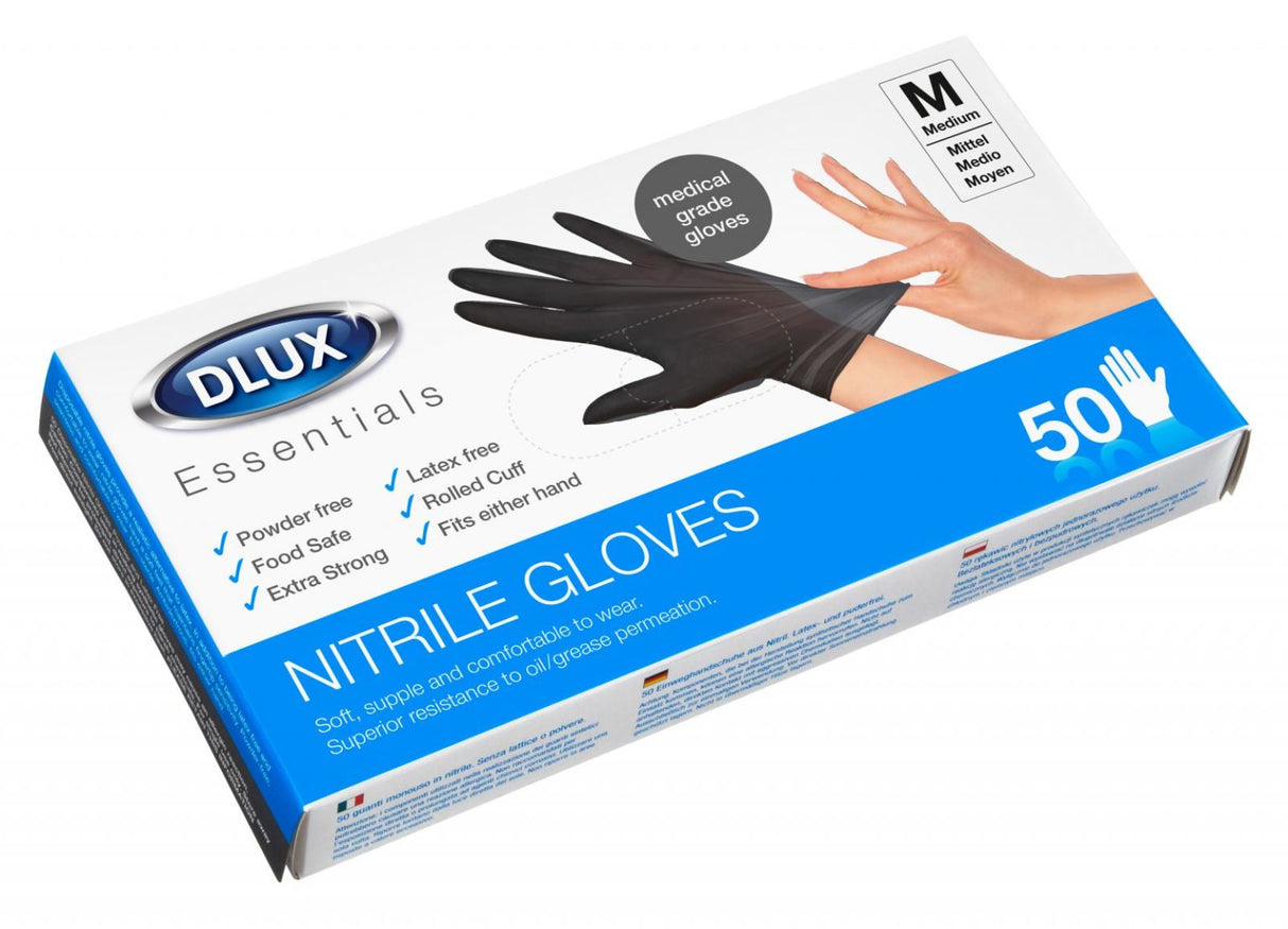 50 NITRILE DISPOSABLE BLACK GLOVES MEDIUM