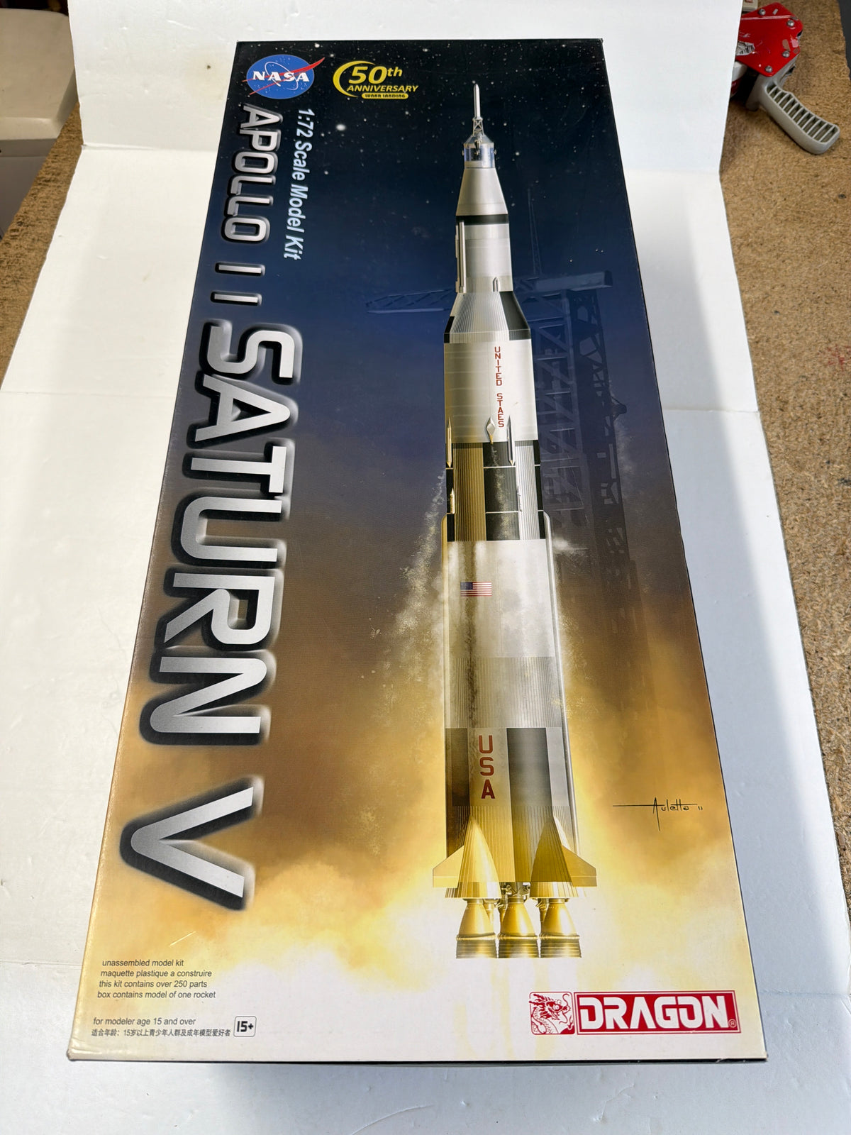 Dragon 11017 Apollo 11 Saturn V 1/72 scale Plastic Model Kit decals in box by missing instructions