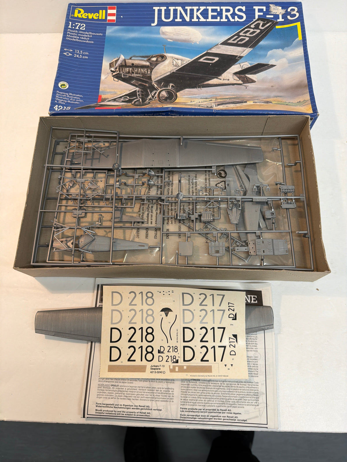 Revell Plastic aircraft kit Junkers F-13 1:72 4215 Opened but complete missing one decal