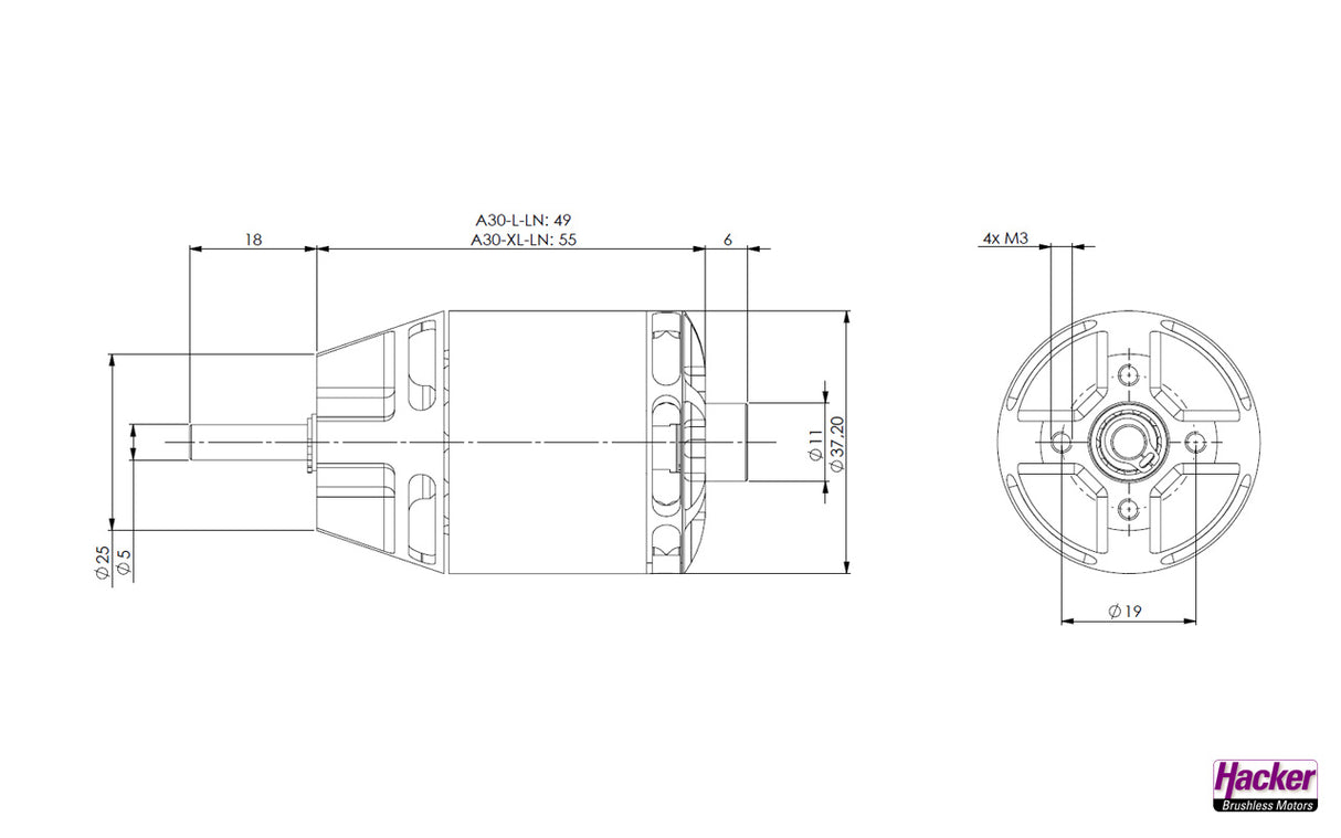 Hacker Brushless Motor A30-12 L-LN V4 kv1000 10109252