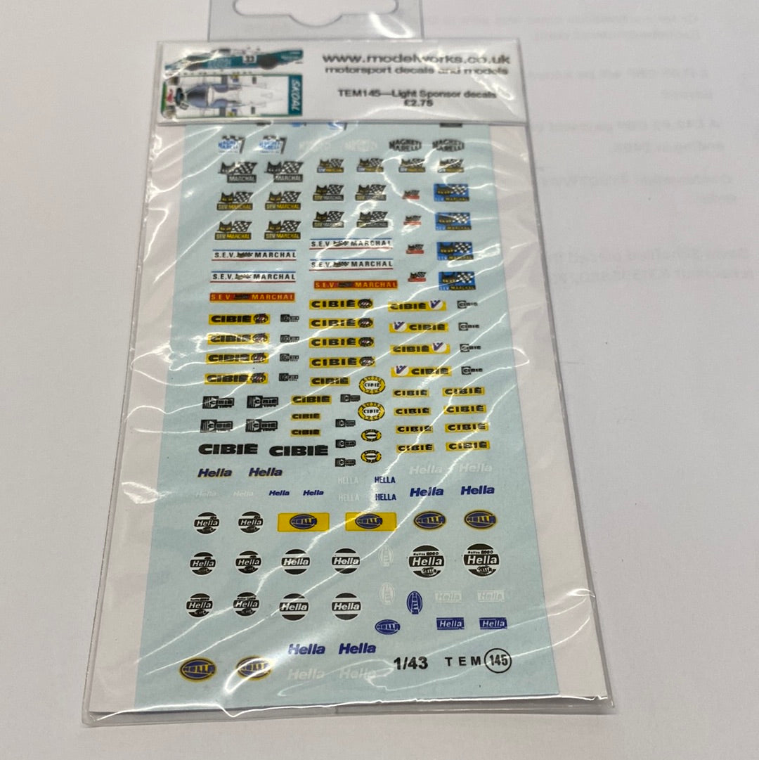 ModelWorks Light Sponsor Decals TEM145