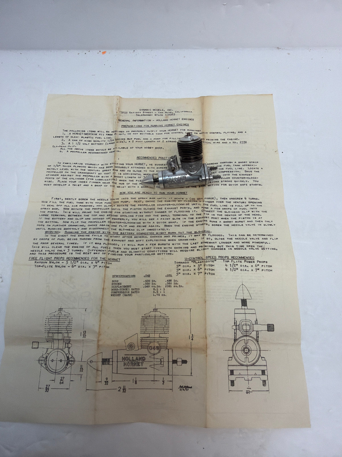 Holland Hornet 051 2-Stroke Glow Engine R/C Aircraft Engine – new Second hand (Box 162)