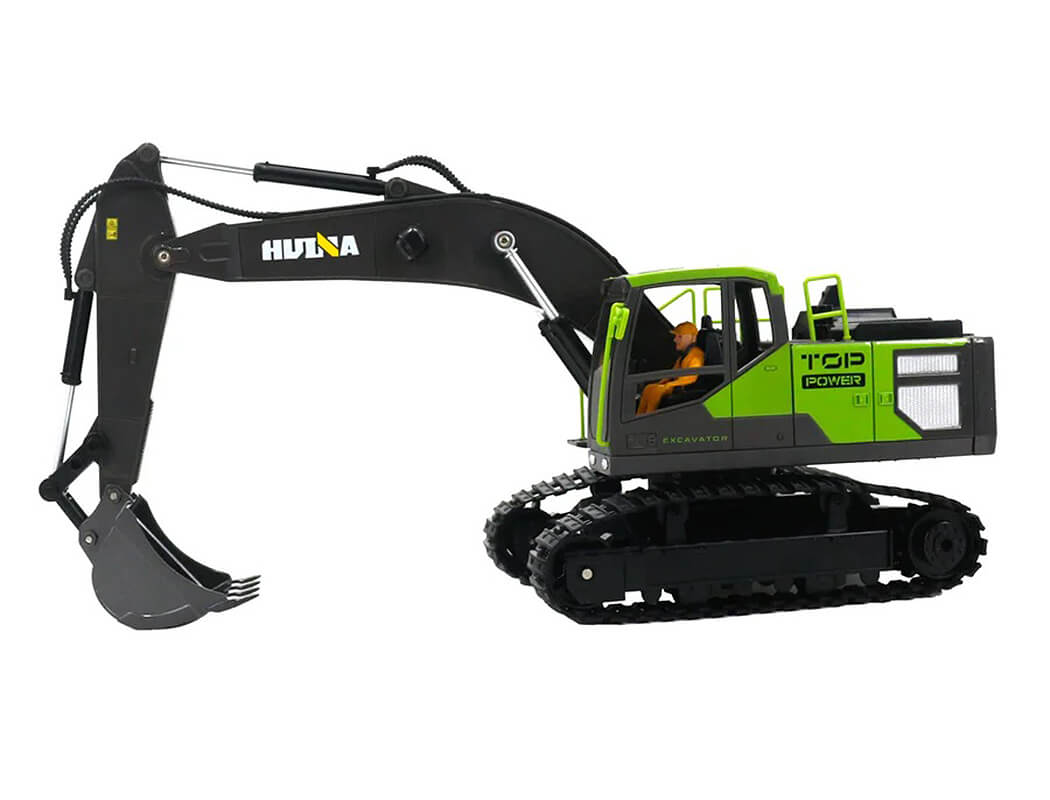 HUINA 2.4G 11CH RC EXCAVATOR GREEN 680° TURNTABLE WITH SMOKE