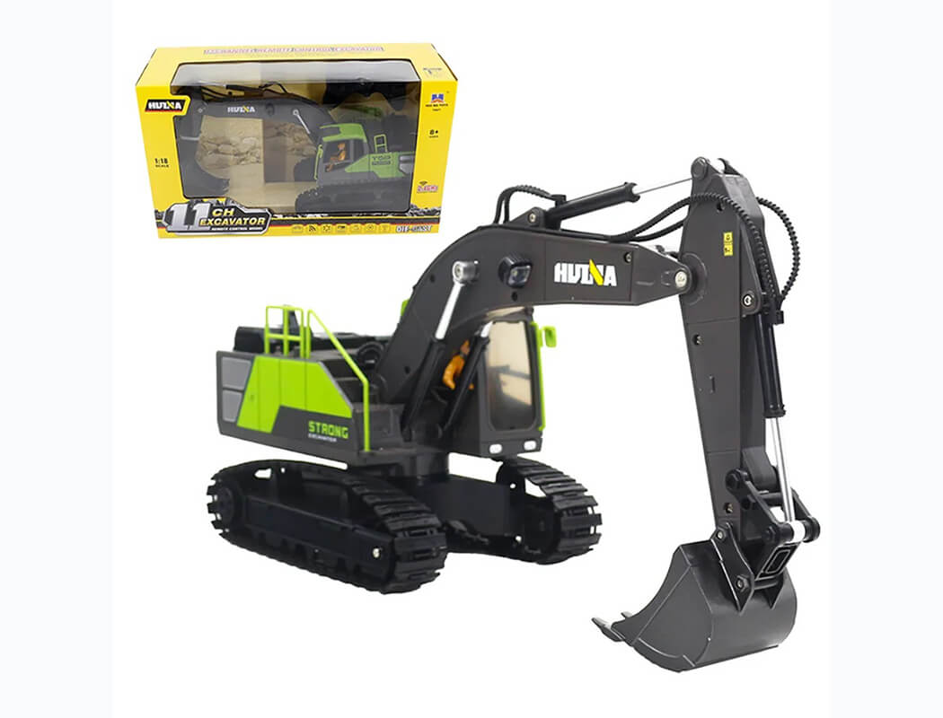 HUINA 2.4G 11CH RC EXCAVATOR GREEN 680° TURNTABLE WITH SMOKE