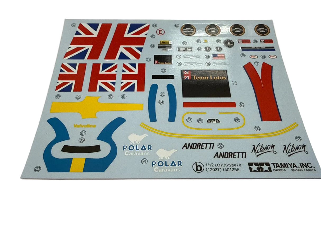 Tamiya Decals for 1/12 Lotus type 78 kit