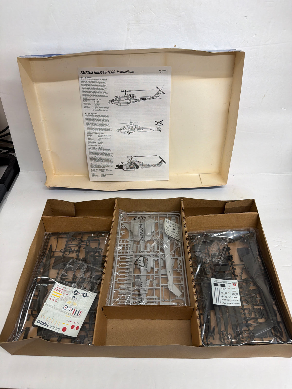 Testors Fighting Helicopters AH-1W UH-1B AH-64 Plastic Model Kit 1:72 No Glue or paint