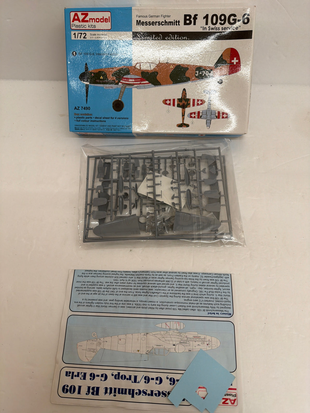 AZ Model Plastic Model kit Messerschmitt Bf 109G-6 In Swiss Service — 1:72 decals missing!