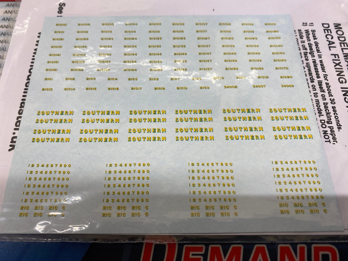 Modelmaster 2mm Southern waterslide decals