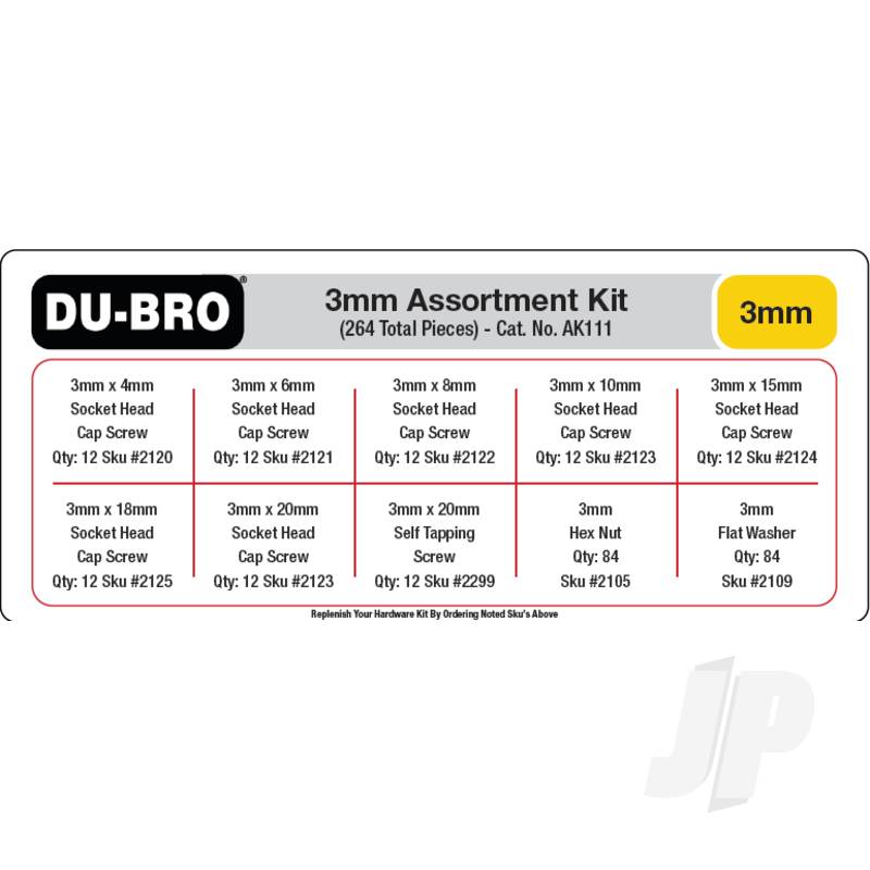 Dubro 3mm Hardware Assortment Kit (264 pcs set)