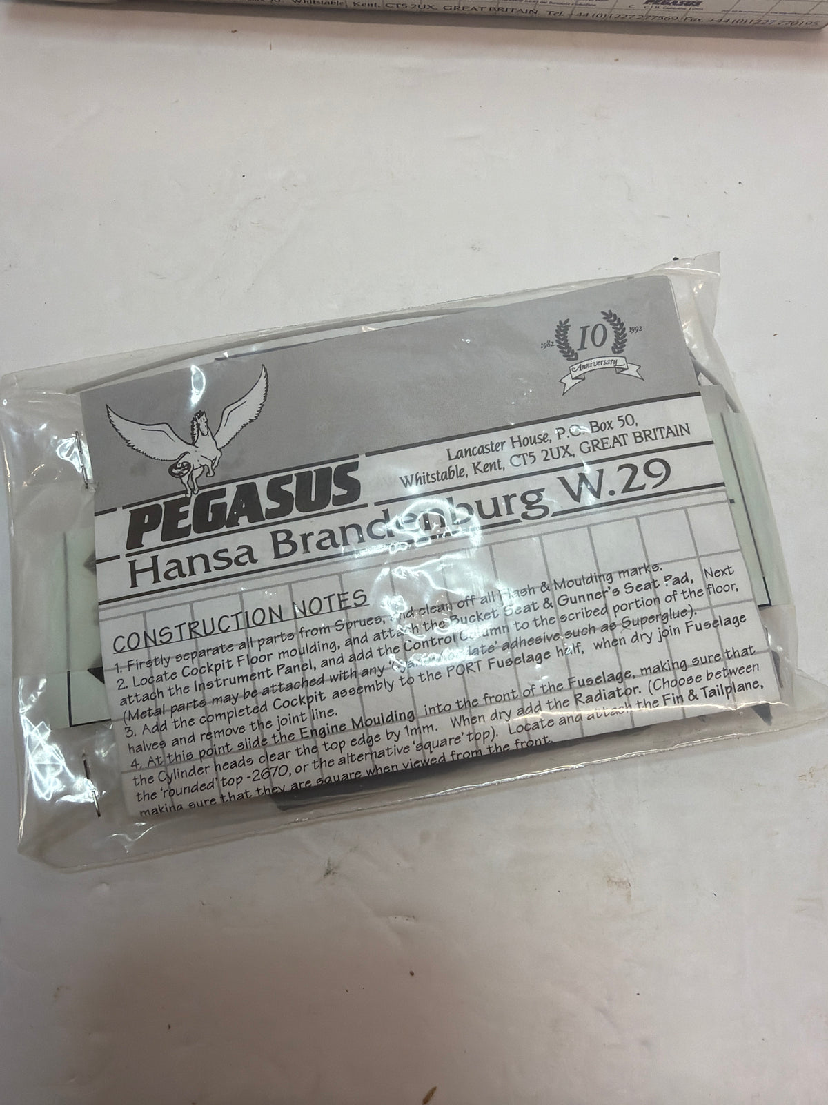 Pegasus Brandenbury W.29 Aircraft 1/72 Plastic model Kit Vintage