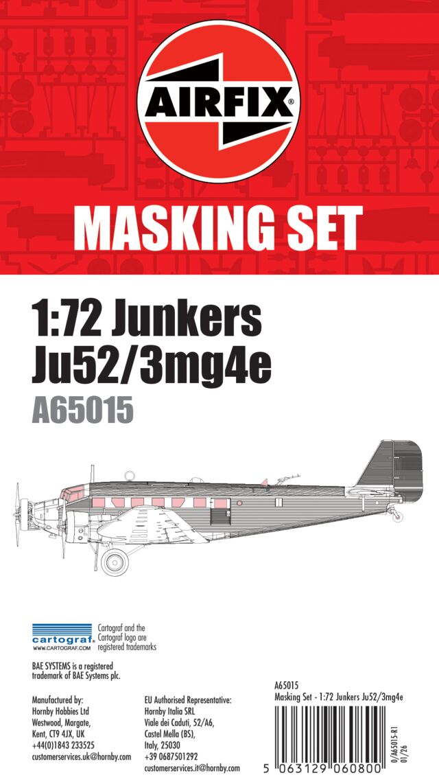 Airfix Masking Set - Junkers Ju52/3mg4e - 1:72 Scale 1:72 Scale