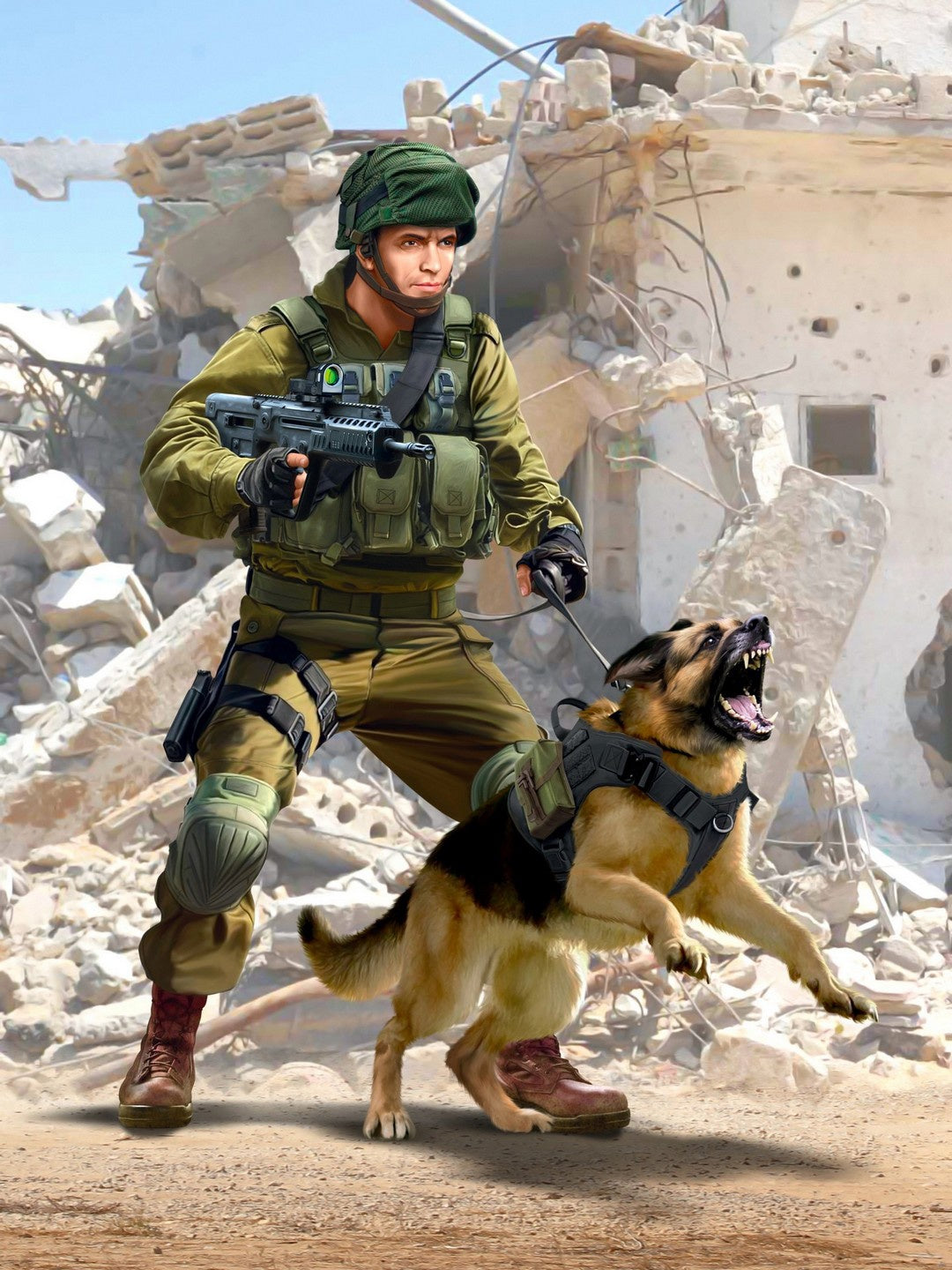 IDF K-9 Unitz OKETZ Officer with Dog 1:16 Figures