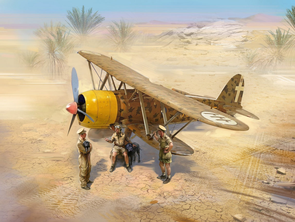 CR. 42 Falco with Italian Pilots In Tropical Uniform (3 Figures & 2 Dogs)