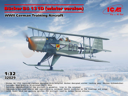 ICM 1/32 Bücker Bü 131D (Winter Version) WWII German Training Aircraft ICM32029