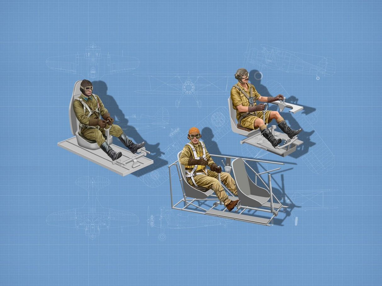 WWII Allies Pilots In The Cockpit (British American Soviet) 3 Figures