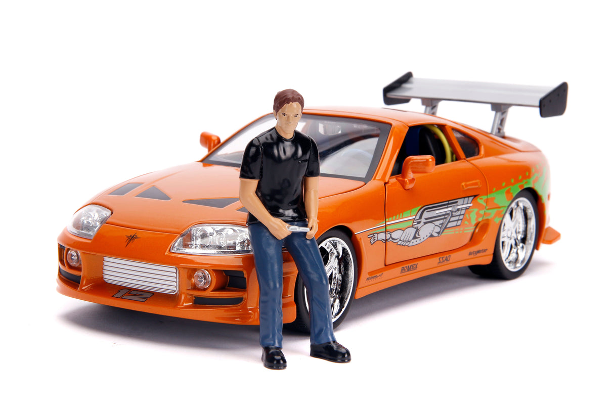Jada Die Cast Collectables - 1:18 Fast and Furious 1995 Toyota Supra with Brian Figure and working lights