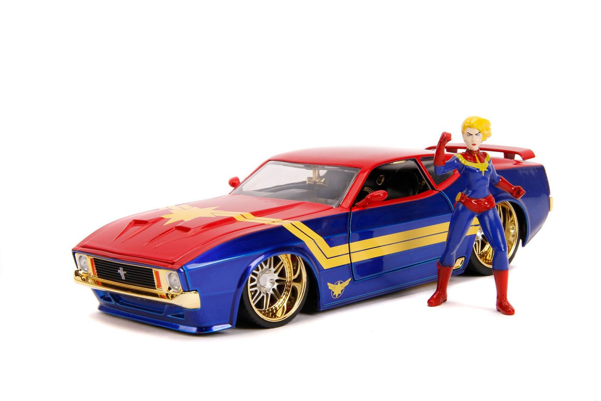 Jada Die Cast Collectables - 1:24 Hollywood Rides 1973 Mustang Mach 1 with Captain Marvel Figure