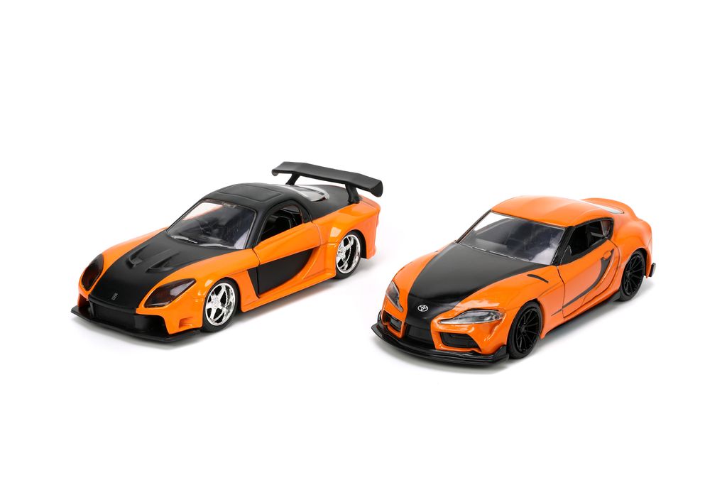 Jada Die Cast Collectables - 1:32 Fast and Furious Orange Mazda RX-7 and Toyota GR Supra Twin Set