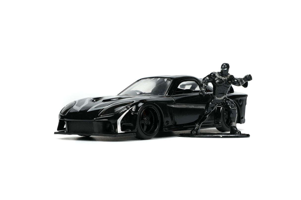 Jada Die Cast Collectables - 1:32 Hollywood Rides Mazda RX-7 Widebody With Black Panther Figure